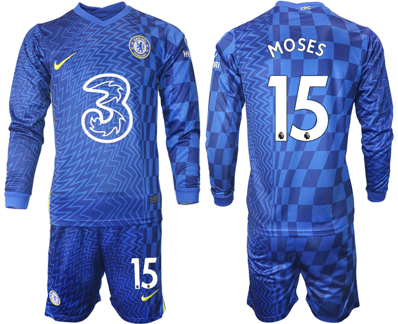 Men 2021-2022 Club Chelsea home blue Long Sleeve #15 Soccer Jersey